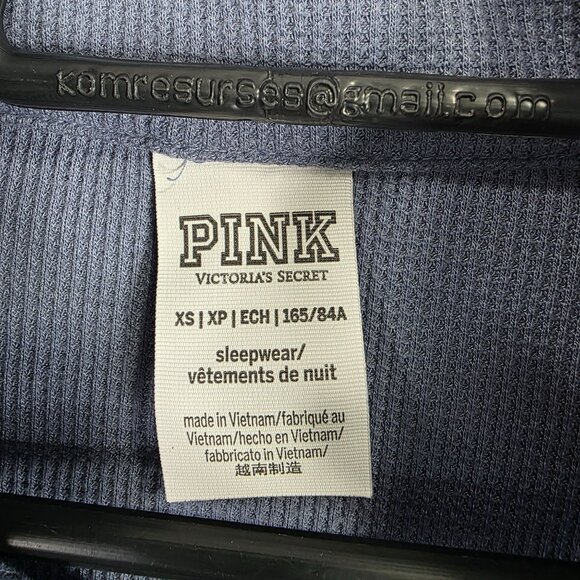 Womens Victorias Secret Pink Sleepwear Blue Crop Top Waffle Knit Long Sleeve XS - Picture 2 of 7